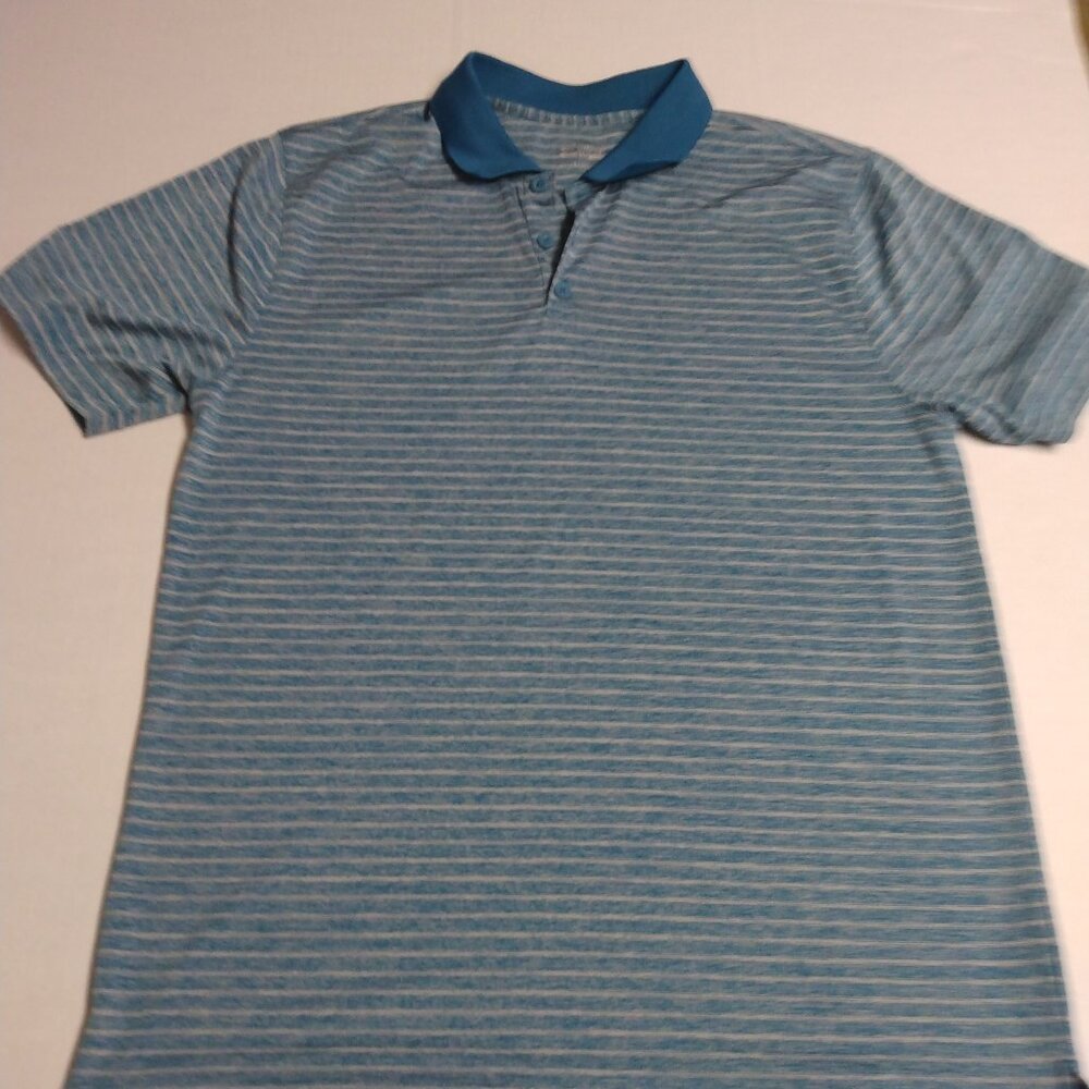 BCG Golf Shirt Mens Size Large Blue Stripes Breathable Short Sleeve Polo